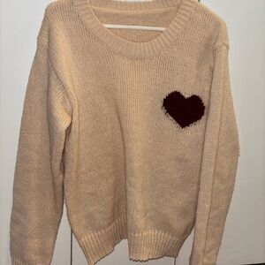 Cream Sweater with Heart Design
